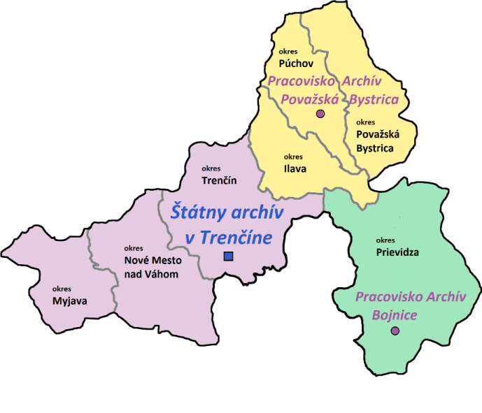 Štátny archív v Trenčíne - územná pôsobnosť